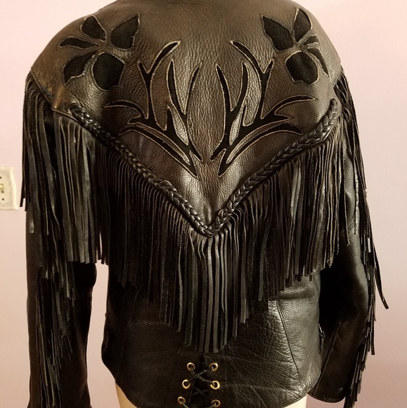 Leather Fringe HOT LEATHERS biker jacket M - Picture 7 of 7